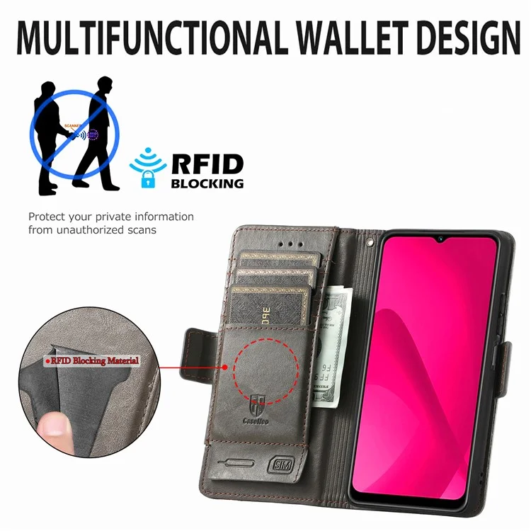 CASENEO 002 Serie Verbindungsgehäuse für Xiaomi Redmi 14C 4G / 14R 5G / Poco C75 4G Standfuß Brieftasche PU-Leder Cover - Grau