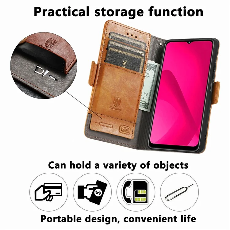 CASENEO 002 Serie Verbindungsgehäuse für Xiaomi Redmi 14C 4G / 14R 5G / Poco C75 4G Standfuß Brieftasche PU-Leder Cover - Grau