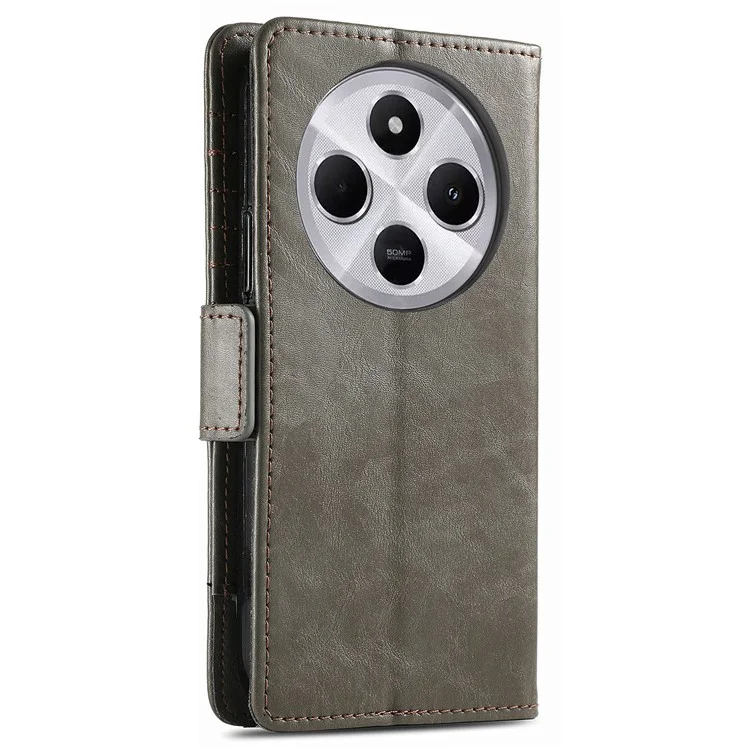 CASENEO 002 Serie Verbindungsgehäuse für Xiaomi Redmi 14C 4G / 14R 5G / Poco C75 4G Standfuß Brieftasche PU-Leder Cover - Grau
