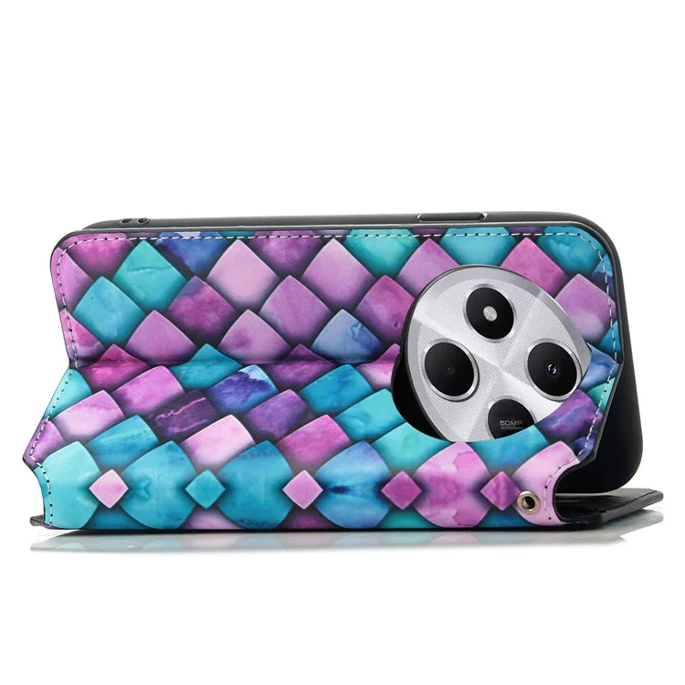 Funda con bloqueo RFID CASENEO para Xiaomi Redmi 14C 4G / 14R 5G / Poco C75 4G, cubierta de cuero con estampado - Escala púrpura