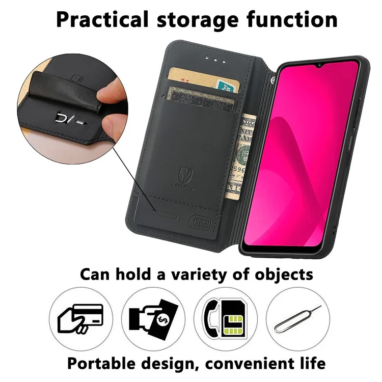 Funda con bloqueo RFID CASENEO para Xiaomi Redmi 14C 4G / 14R 5G / Poco C75 4G, cubierta de cuero con estampado - Escala púrpura