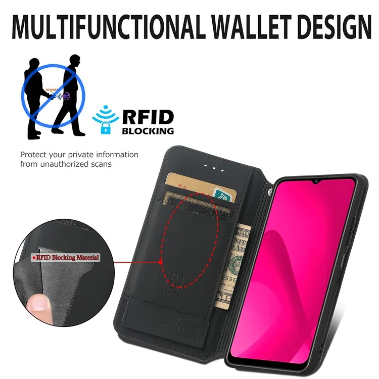 Funda con bloqueo RFID CASENEO para Xiaomi Redmi 14C 4G / 14R 5G / Poco C75 4G, cubierta de cuero con estampado - Escala púrpura