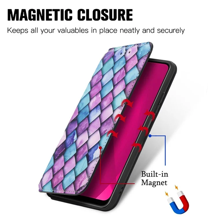 Funda con bloqueo RFID CASENEO para Xiaomi Redmi 14C 4G / 14R 5G / Poco C75 4G, cubierta de cuero con estampado - Escala púrpura
