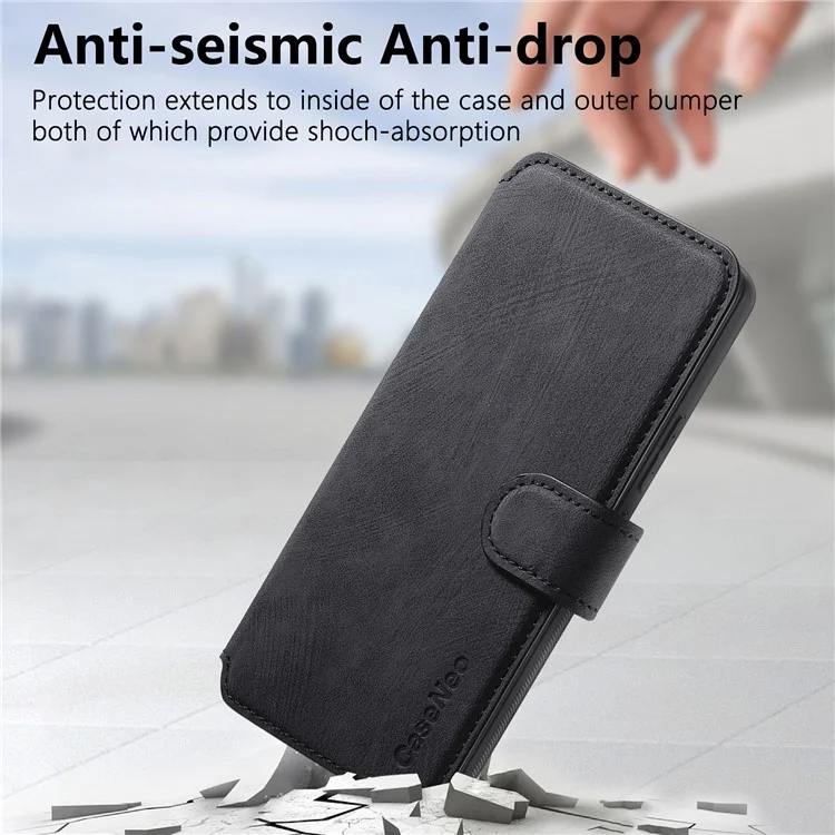 Étui CASENEO MW-03 pour Xiaomi Redmi 14C 4G / 14R 5G / Poco C75 4G, portefeuille détachable en cuir + TPU, housse de téléphone - Noir