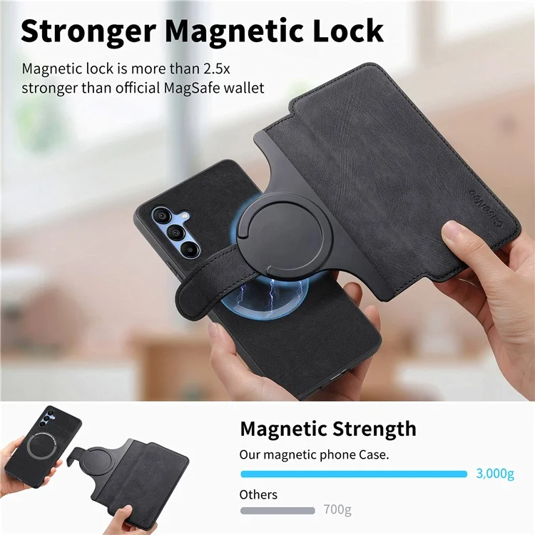 Étui CASENEO MW-03 pour Xiaomi Redmi 14C 4G / 14R 5G / Poco C75 4G, portefeuille détachable en cuir + TPU, housse de téléphone - Noir