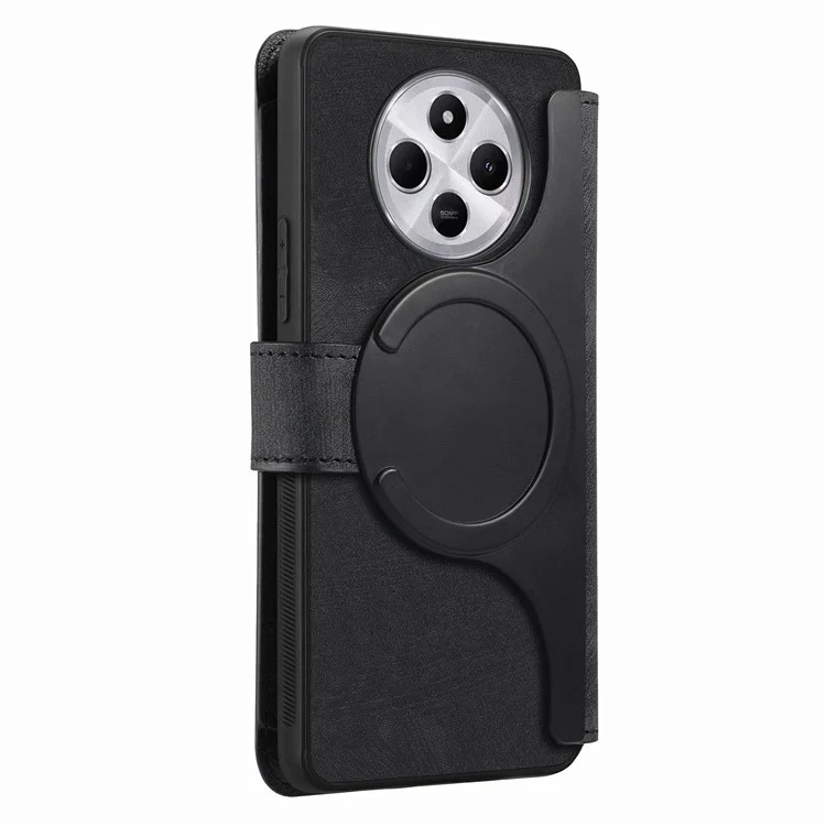Étui CASENEO MW-02 pour Xiaomi Redmi 14C 4G / 14R 5G / Poco C75 4G, étui à rabat en cuir magnétique amovible - Noir