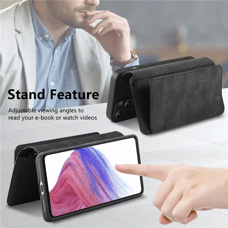 Étui CASENEO MW-02 pour Xiaomi Redmi 14C 4G / 14R 5G / Poco C75 4G, étui à rabat en cuir magnétique amovible - Noir