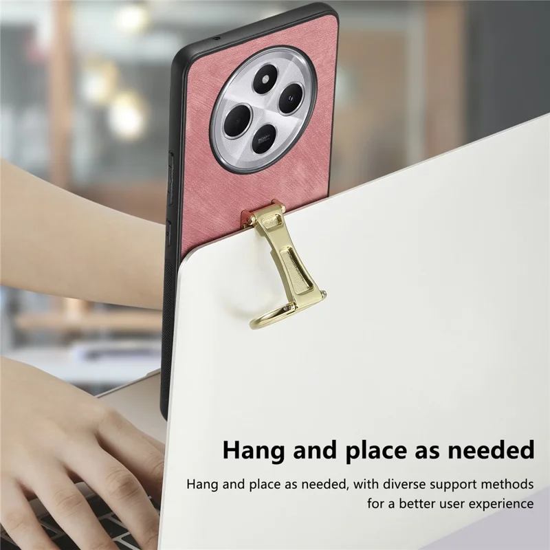 Funda CASENEO D22 para Xiaomi Redmi 14C 4G / 14R 5G / Poco C75 4G con soporte plegable y cubierta trasera de cuero retro - Rosa