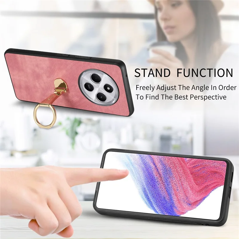 CASENEO D22 Phone Case For Xiaomi Redmi 14C 4G / 14R 5G / Poco C75 4G Retro Leather Back Cover with Folding Kickstand - Purple