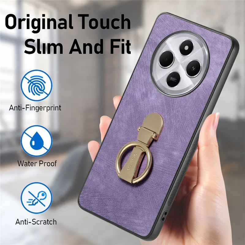 CASENEO D22 Phone Case For Xiaomi Redmi 14C 4G / 14R 5G / Poco C75 4G Retro Leather Back Cover with Folding Kickstand - Purple