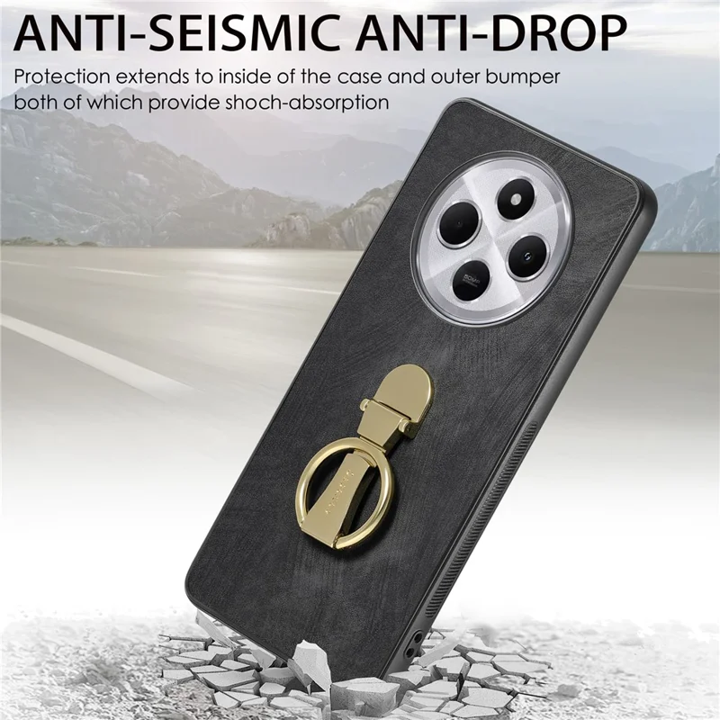 CASENEO D22 Phone Case For Xiaomi Redmi 14C 4G / 14R 5G / Poco C75 4G Retro Leather Back Cover with Folding Kickstand - Purple