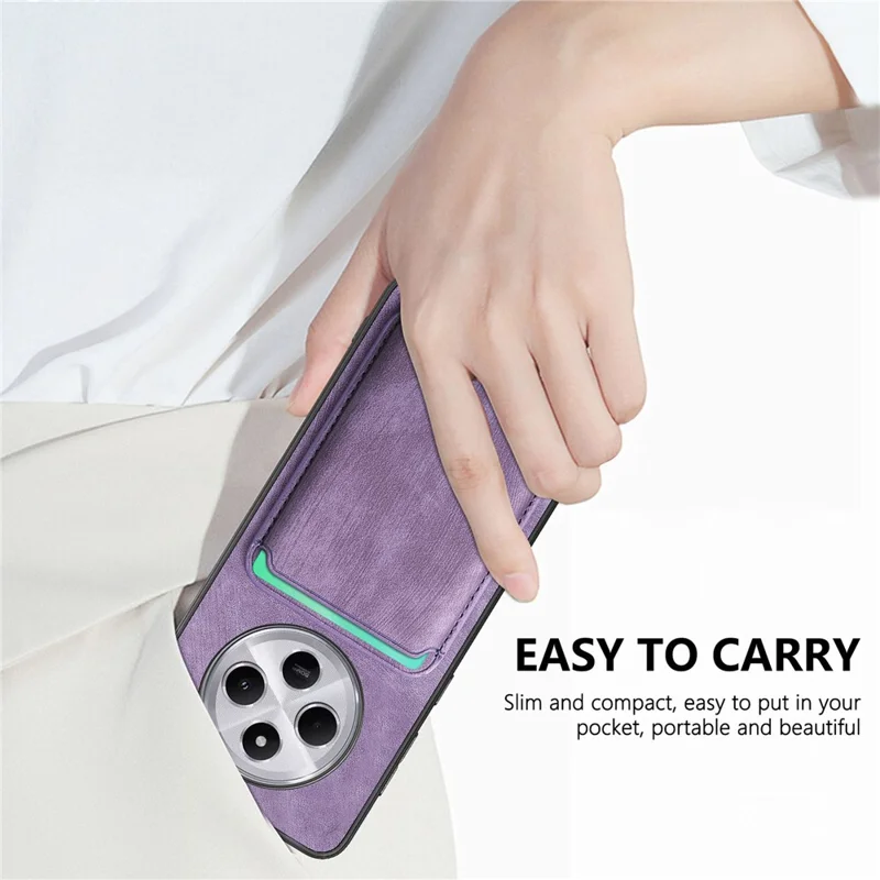 Retro-Hülle für Xiaomi Redmi 14C 4G / 14R 5G / Poco C75 4G Leder+TPU Handyhülle mit abnehmbarem Kartenfach - Lila
