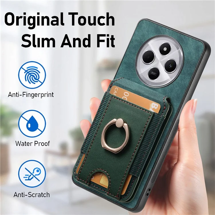 Coque de téléphone pour Xiaomi Redmi 14C 4G / 14R 5G / Poco C75 4G avec support, couverture arrière en cuir avec porte-carte amovible - Rose