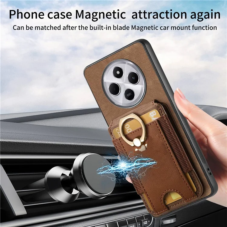 Coque de téléphone pour Xiaomi Redmi 14C 4G / 14R 5G / Poco C75 4G avec support, couverture arrière en cuir avec porte-carte amovible - Rose