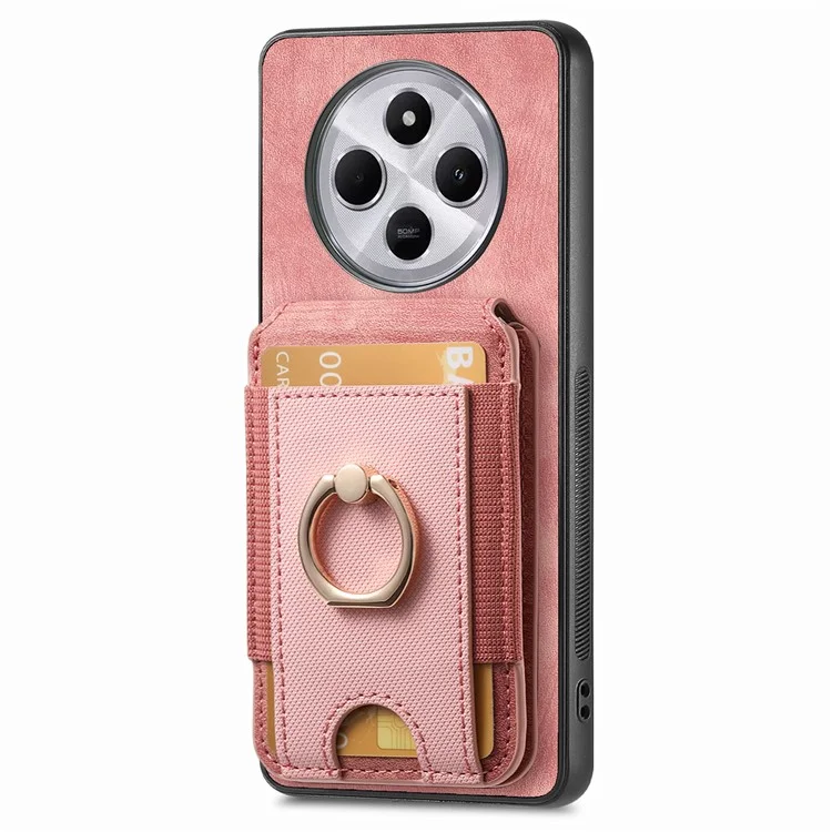 Coque de téléphone pour Xiaomi Redmi 14C 4G / 14R 5G / Poco C75 4G avec support, couverture arrière en cuir avec porte-carte amovible - Rose