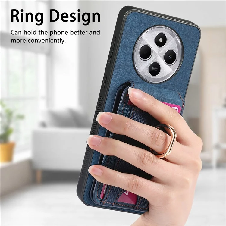 Phone Case For Xiaomi Redmi 14C 4G / 14R 5G / Poco C75 4G Kickstand Leather Back Cover with Detachable Card Holder - Blue