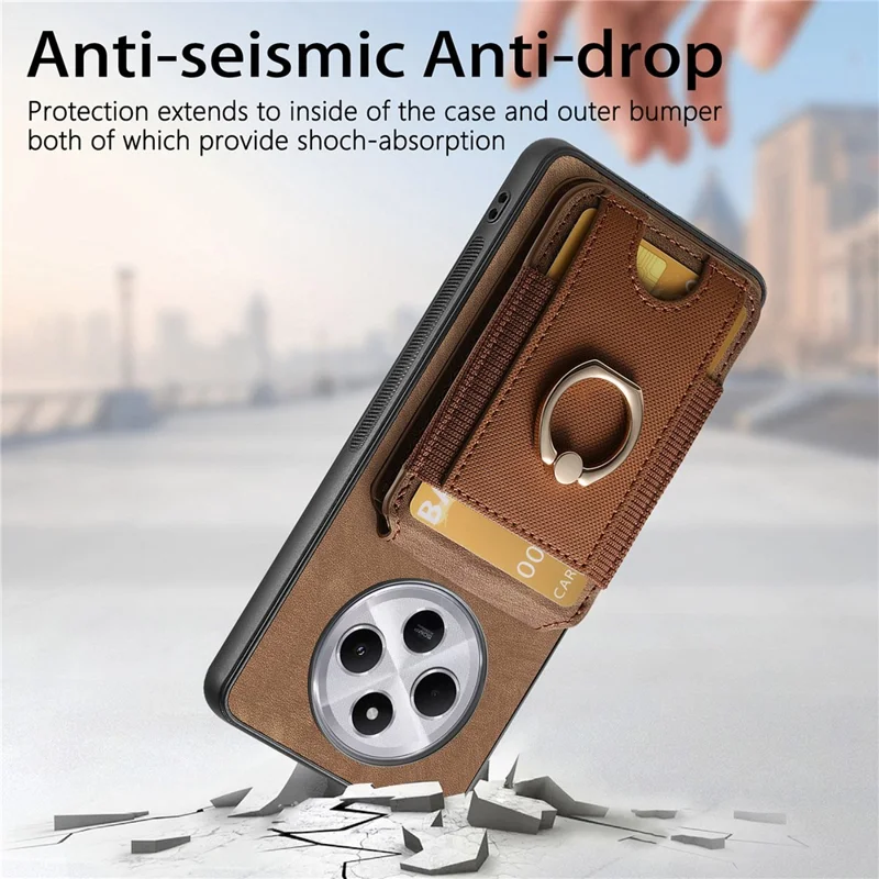 Phone Case For Xiaomi Redmi 14C 4G / 14R 5G / Poco C75 4G Kickstand Leather Back Cover with Detachable Card Holder - Black