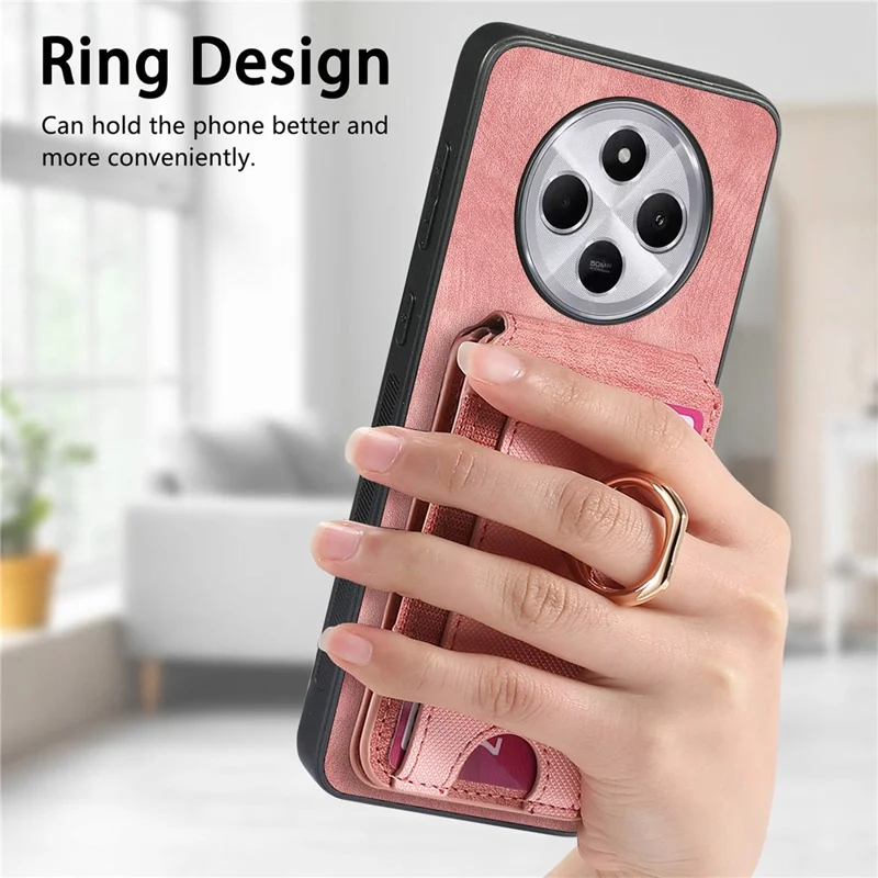 Phone Case For Xiaomi Redmi 14C 4G / 14R 5G / Poco C75 4G Kickstand Leather Back Cover with Detachable Card Holder - Black