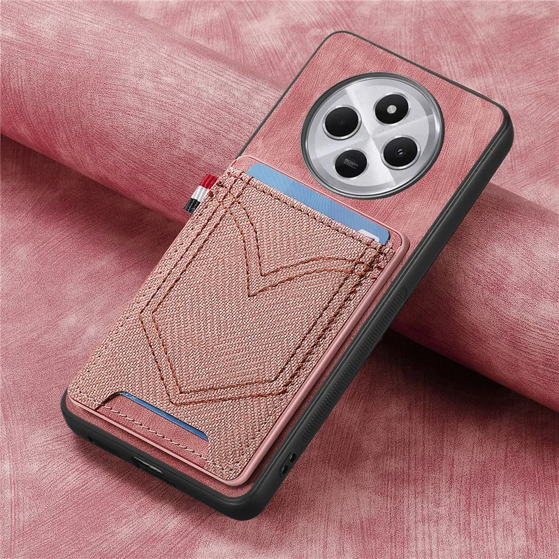 Phone Case For Xiaomi Redmi 14C 4G / 14R 5G / Poco C75 4G Retro Jean Cloth Texture Leather Back Cover Card Holder - Pink