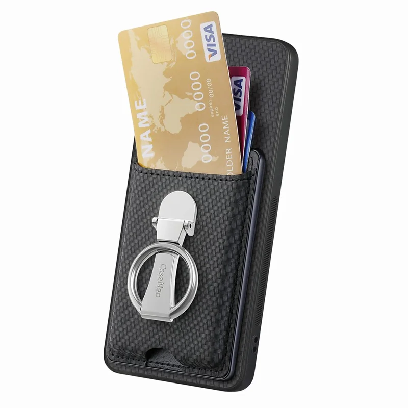 CASENEO C1-9 Funda para Xiaomi Redmi 14C 4G / 14R 5G / Poco C75 4G con soporte, ranuras para tarjetas, tapa trasera de cuero con textura de fibra de carbono - Negro
