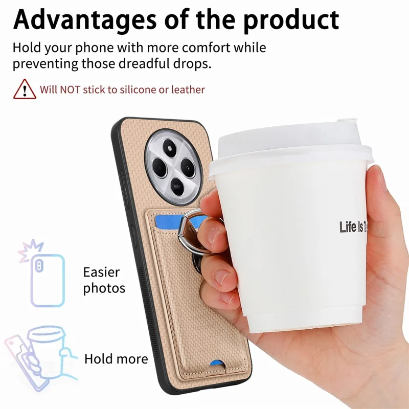 CASENEO C1-9 Funda para Xiaomi Redmi 14C 4G / 14R 5G / Poco C75 4G con soporte, ranuras para tarjetas, tapa trasera de cuero con textura de fibra de carbono - Negro