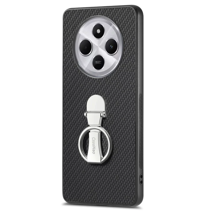 Custodia CASENEO C1-19 per Xiaomi Redmi 14C 4G / 14R 5G / Poco C75 4G, con supporto pieghevole, cover posteriore in pelle con texture in fibra di carbonio - Nero