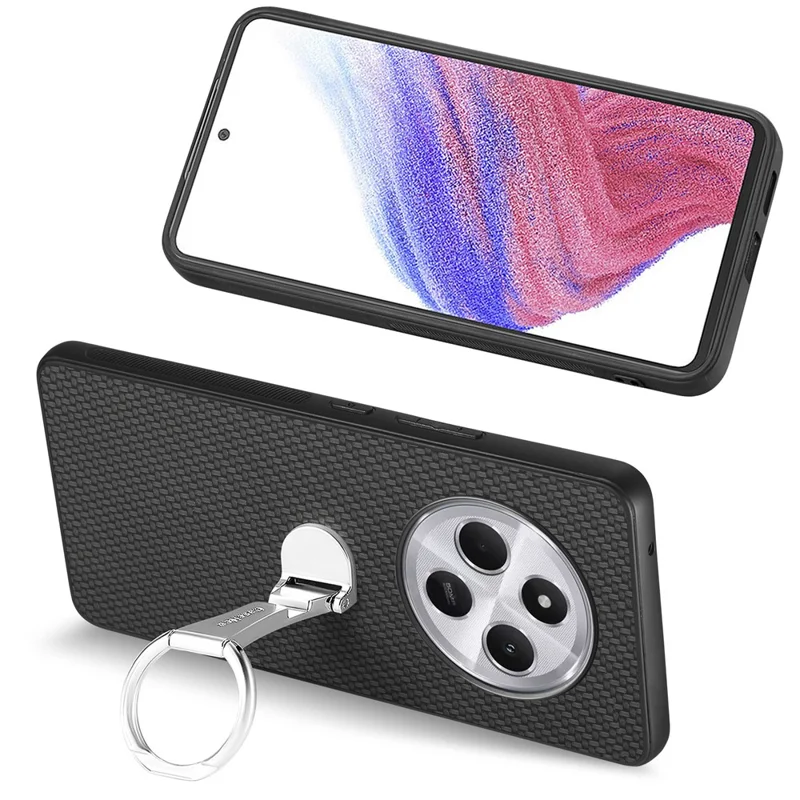 Custodia CASENEO C1-19 per Xiaomi Redmi 14C 4G / 14R 5G / Poco C75 4G, con supporto pieghevole, cover posteriore in pelle con texture in fibra di carbonio - Nero