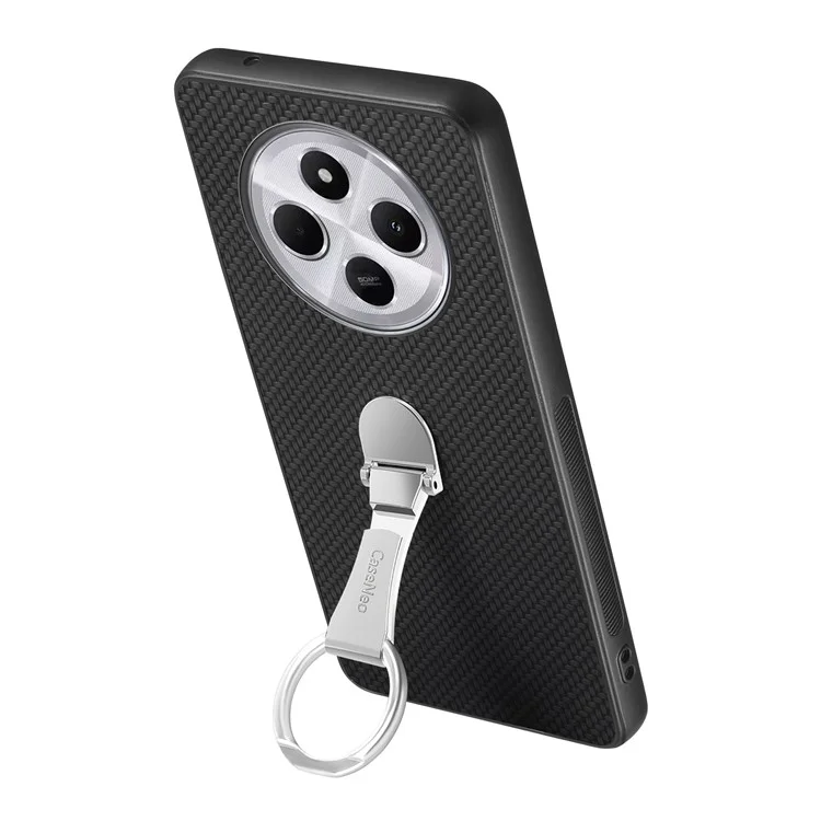 Custodia CASENEO C1-19 per Xiaomi Redmi 14C 4G / 14R 5G / Poco C75 4G, con supporto pieghevole, cover posteriore in pelle con texture in fibra di carbonio - Nero