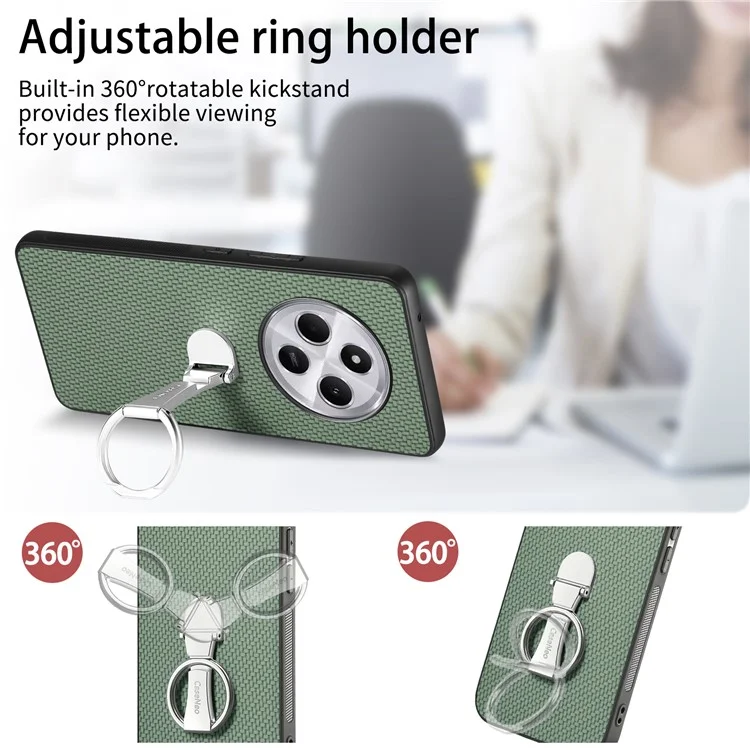 Custodia CASENEO C1-19 per Xiaomi Redmi 14C 4G / 14R 5G / Poco C75 4G, con supporto pieghevole, cover posteriore in pelle con texture in fibra di carbonio - Nero