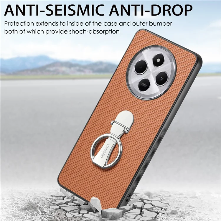 Custodia CASENEO C1-19 per Xiaomi Redmi 14C 4G / 14R 5G / Poco C75 4G, con supporto pieghevole, cover posteriore in pelle con texture in fibra di carbonio - Nero