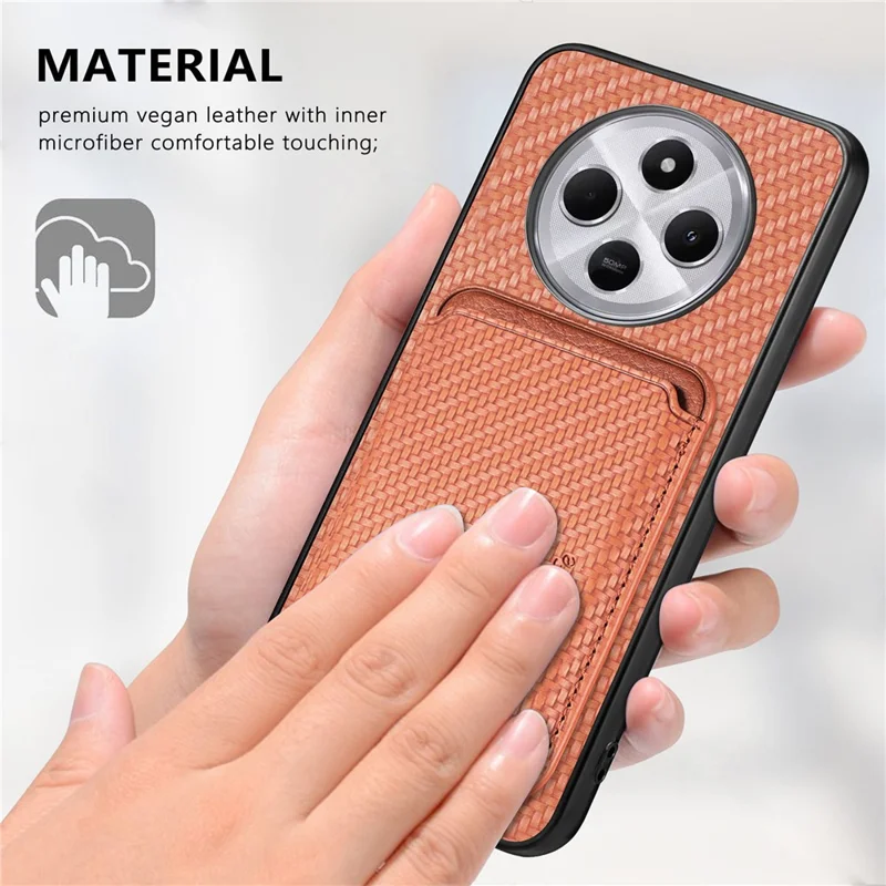 Capa para Xiaomi Redmi 14C 4G / 14R 5G / Poco C75 4G - Fibra de carbono e couro com bolsa destacável para cartão - Azul