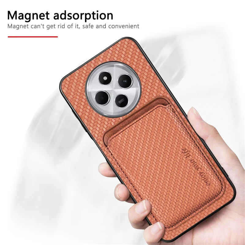 Capa para Xiaomi Redmi 14C 4G / 14R 5G / Poco C75 4G - Fibra de carbono e couro com bolsa destacável para cartão - Azul