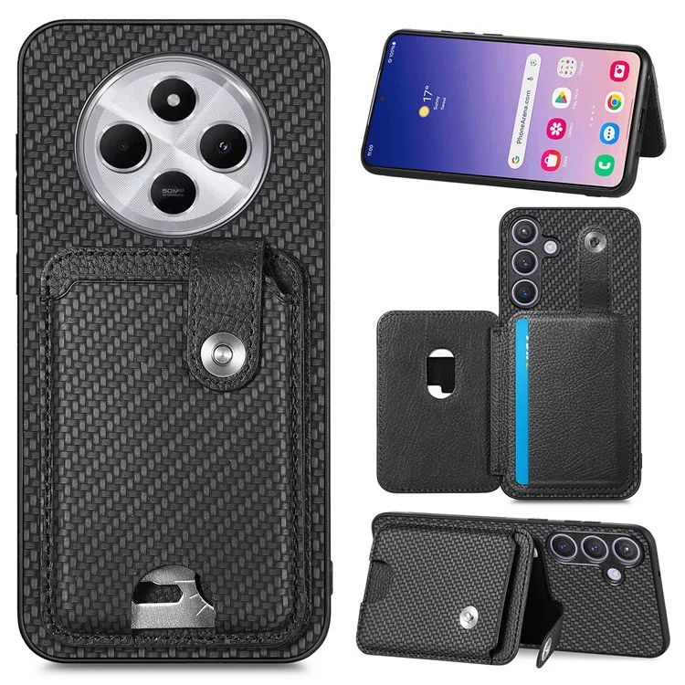 Case with Card Holder For Xiaomi Redmi 14C 4G / 14R 5G / Poco C75 4G Leather+PC+TPU Phone Cover with Card Knife - Black
