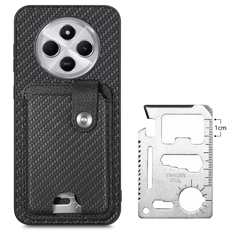 Case with Card Holder For Xiaomi Redmi 14C 4G / 14R 5G / Poco C75 4G Leather+PC+TPU Phone Cover with Card Knife - Black