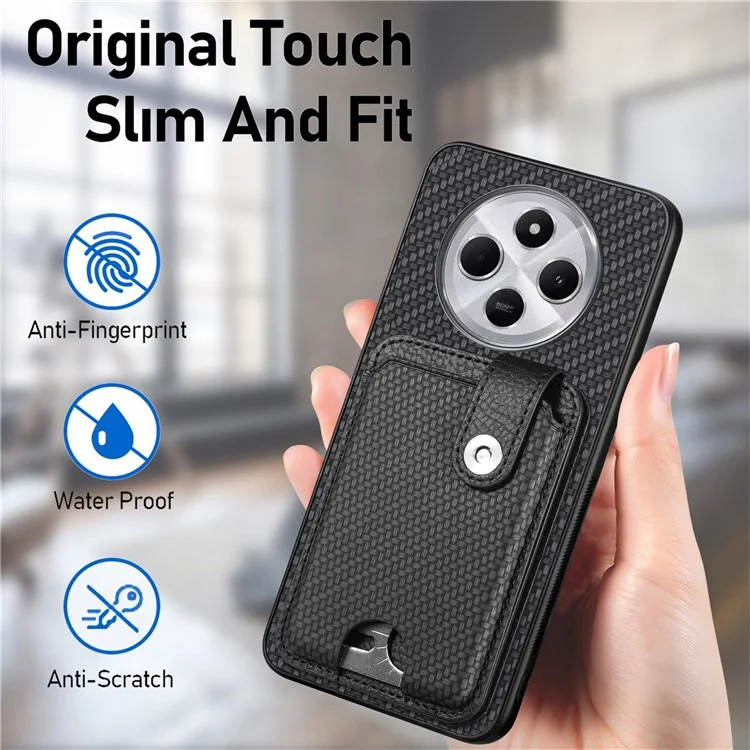 Case with Card Holder For Xiaomi Redmi 14C 4G / 14R 5G / Poco C75 4G Leather+PC+TPU Phone Cover with Card Knife - Black