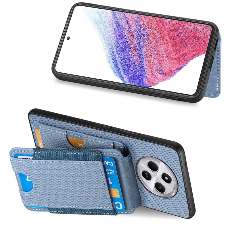 Case with Card Holder For Xiaomi Redmi 14C 4G / 14R 5G / Poco C75 4G Leather+PC+TPU Kickstand Phone Cover - Blue