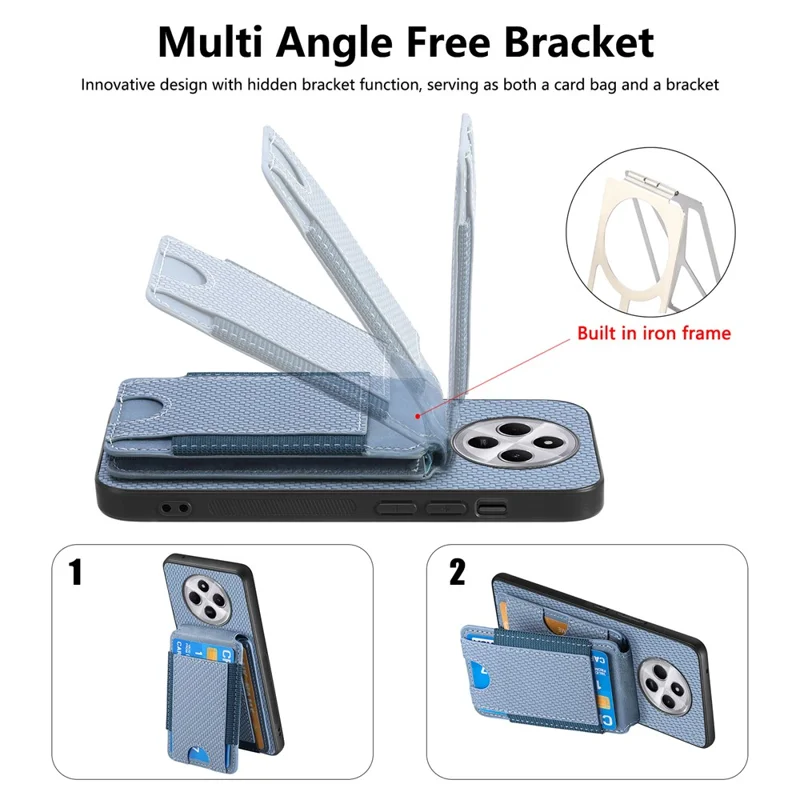 Case with Card Holder For Xiaomi Redmi 14C 4G / 14R 5G / Poco C75 4G Leather+PC+TPU Kickstand Phone Cover - Blue