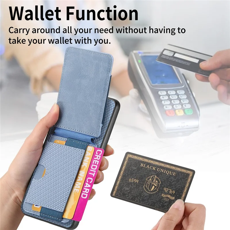 Case with Card Holder For Xiaomi Redmi 14C 4G / 14R 5G / Poco C75 4G Leather+PC+TPU Kickstand Phone Cover - Blue