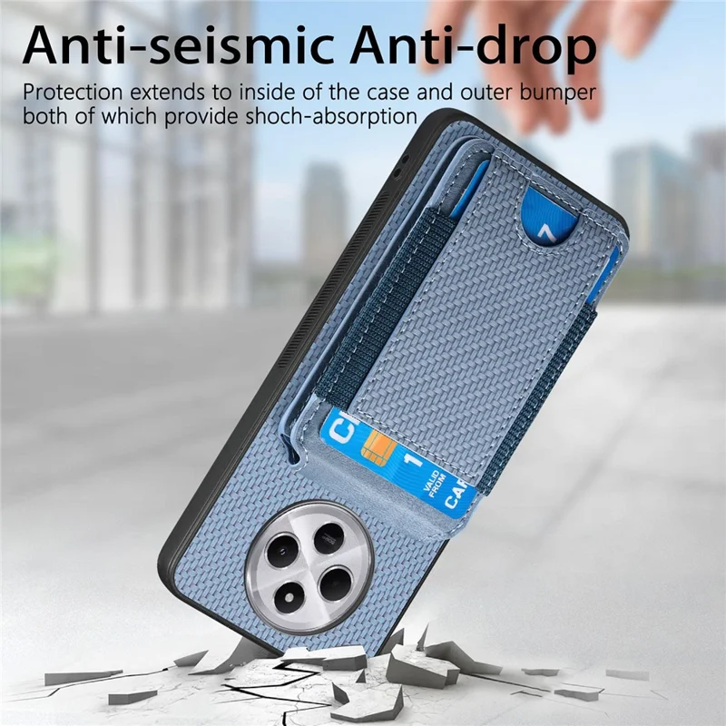 Case with Card Holder For Xiaomi Redmi 14C 4G / 14R 5G / Poco C75 4G Leather+PC+TPU Kickstand Phone Cover - Blue