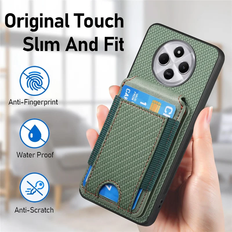 Case with Card Holder For Xiaomi Redmi 14C 4G / 14R 5G / Poco C75 4G Leather+PC+TPU Kickstand Phone Cover - Blue