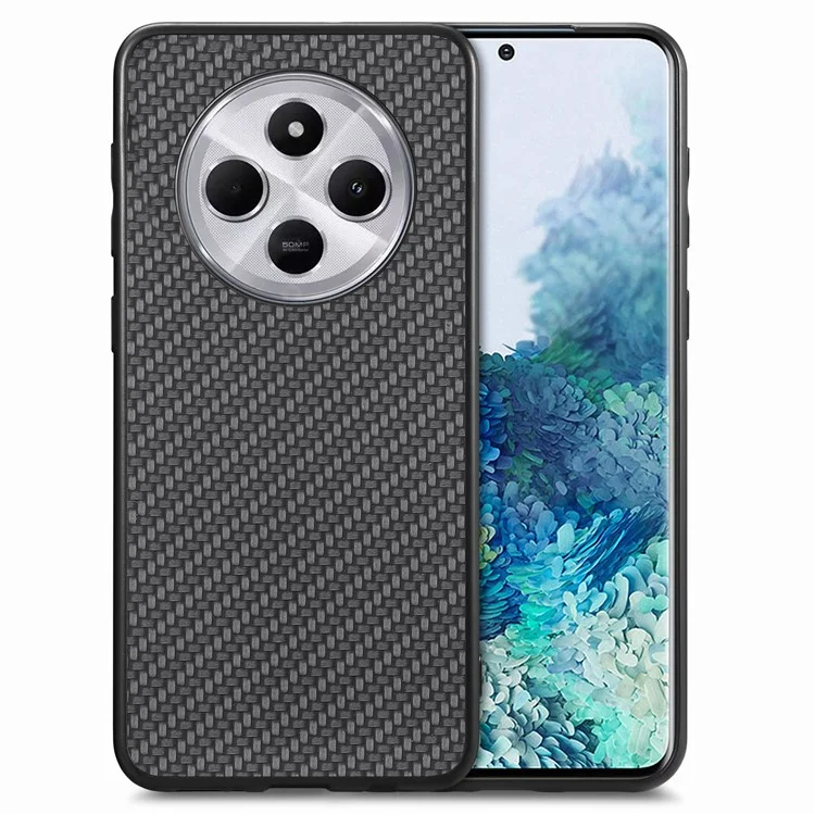Capa para Xiaomi Redmi 14C 4G / 14R 5G / Poco C75 4G com textura de fibra de carbono PU+PC+TPU - Preta