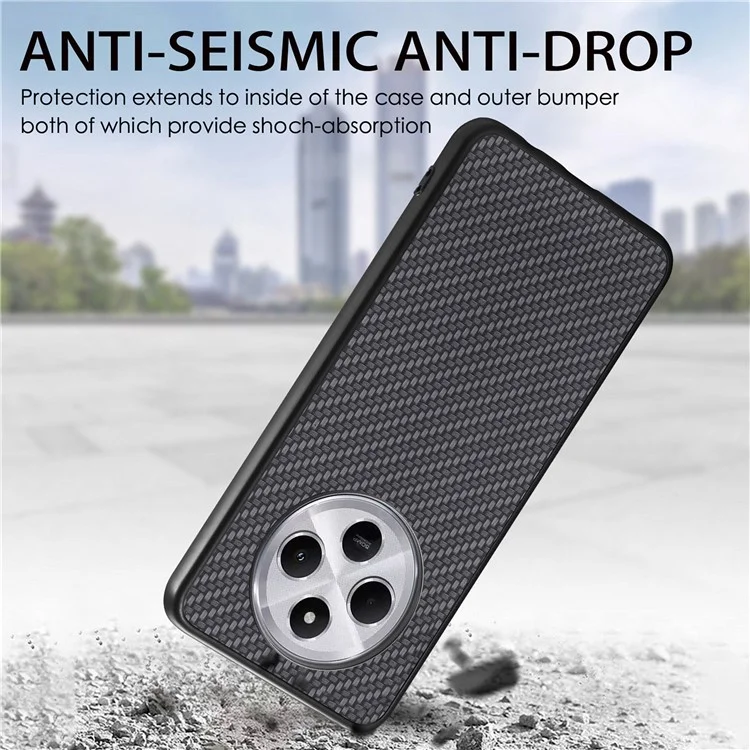 Capa para Xiaomi Redmi 14C 4G / 14R 5G / Poco C75 4G com textura de fibra de carbono PU+PC+TPU - Preta