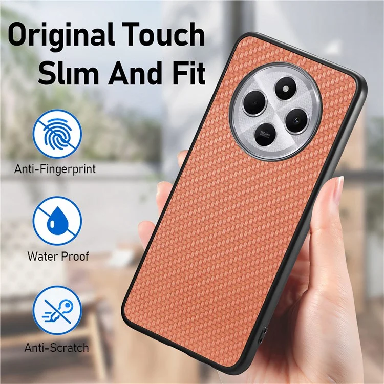 Capa para Xiaomi Redmi 14C 4G / 14R 5G / Poco C75 4G com textura de fibra de carbono PU+PC+TPU - Preta