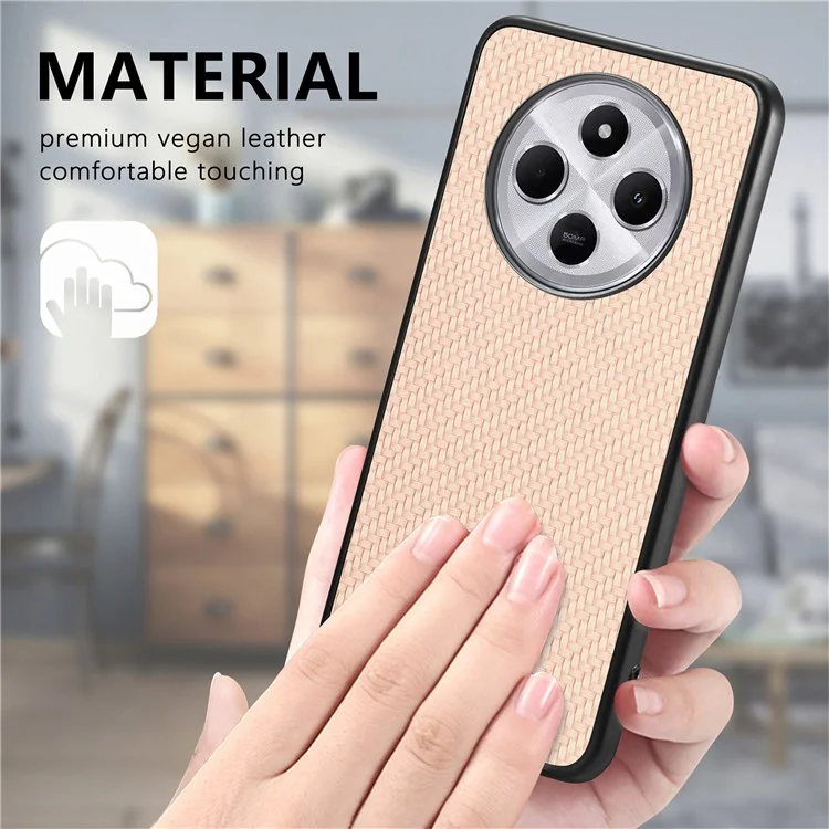 Capa para Xiaomi Redmi 14C 4G / 14R 5G / Poco C75 4G com textura de fibra de carbono PU+PC+TPU - Preta