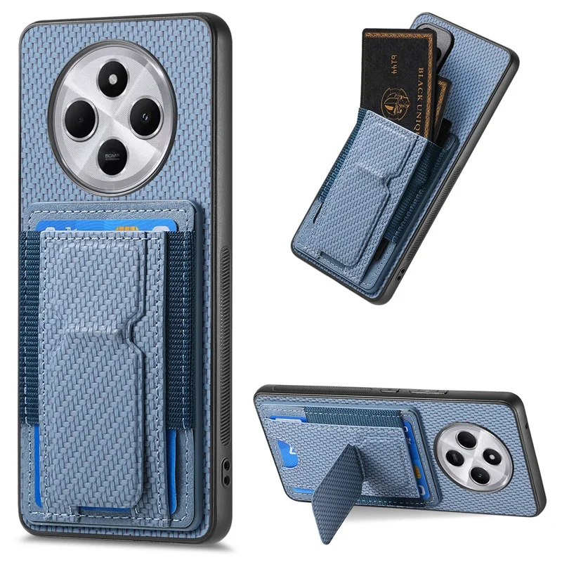 Étui pour Xiaomi Redmi 14C 4G / 14R 5G / Poco C75 4G avec support, porte-cartes et dos en cuir - Bleu