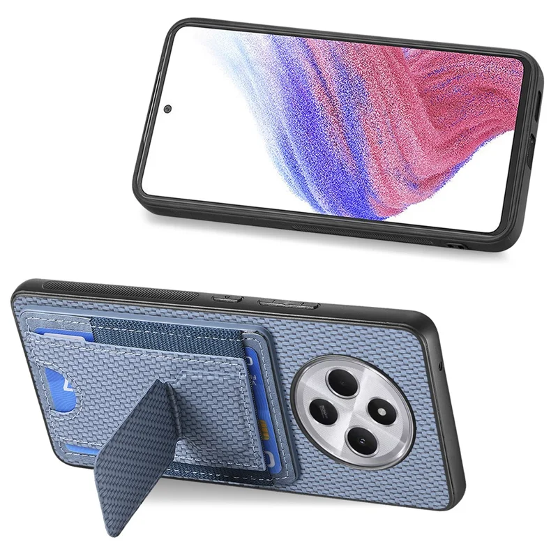 Étui pour Xiaomi Redmi 14C 4G / 14R 5G / Poco C75 4G avec support, porte-cartes et dos en cuir - Bleu