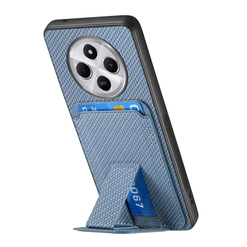 Étui pour Xiaomi Redmi 14C 4G / 14R 5G / Poco C75 4G Porte-carte Texture fibre de carbone Revêtement en cuir TPU Housse de téléphone - Bleu