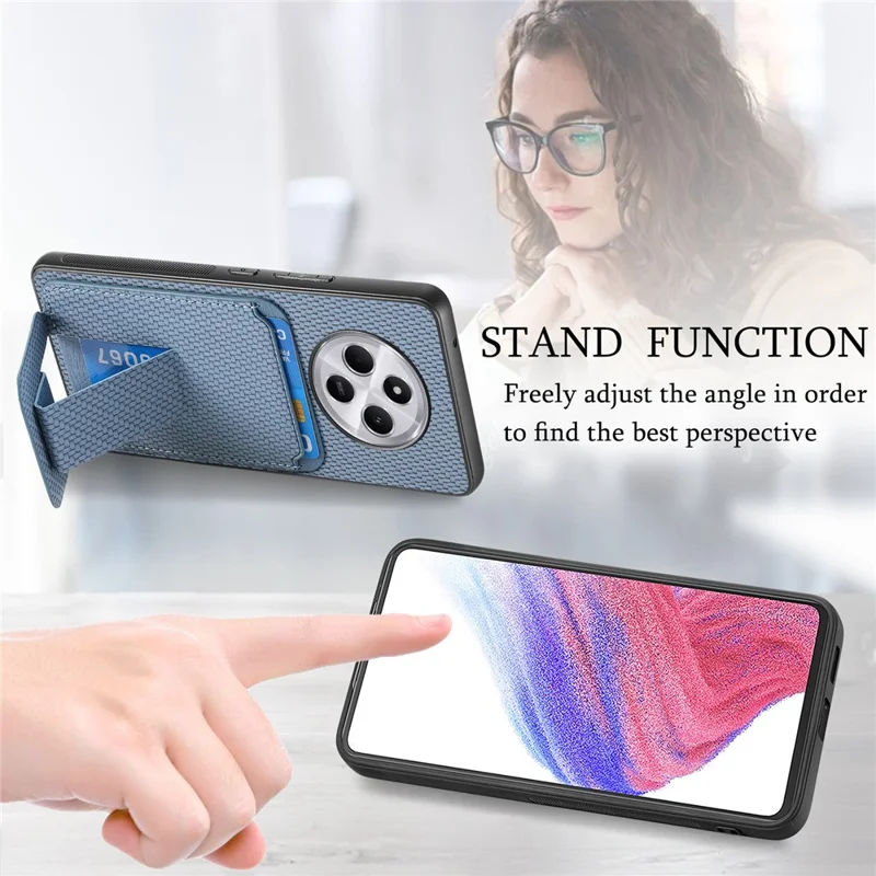 Étui pour Xiaomi Redmi 14C 4G / 14R 5G / Poco C75 4G Porte-carte Texture fibre de carbone Revêtement en cuir TPU Housse de téléphone - Bleu