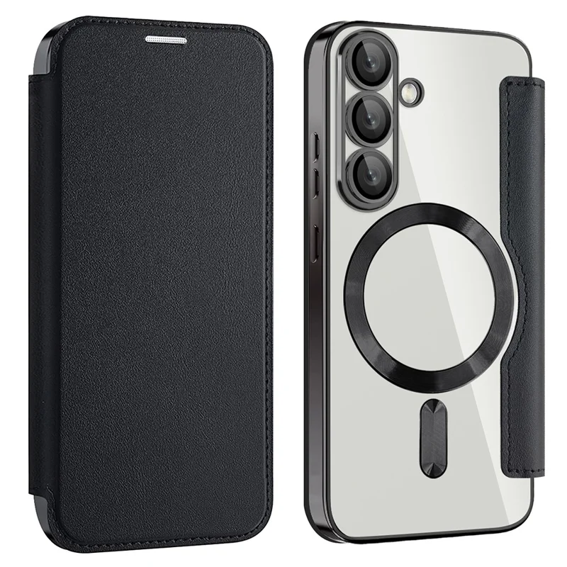 Für Samsung Galaxy S25+ Hülle kompatibel mit MagSafe RFID-blockierendem Lederhandy-Cover - Schwarz