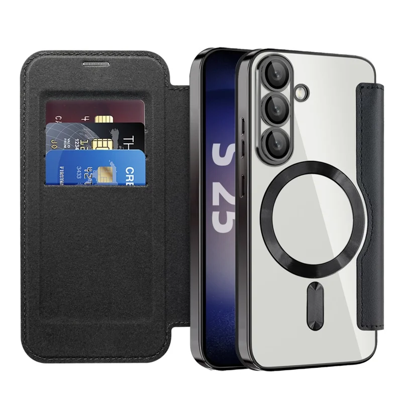 Für Samsung Galaxy S25+ Hülle kompatibel mit MagSafe RFID-blockierendem Lederhandy-Cover - Schwarz